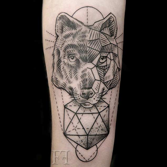 25 Amazing Geometric & Dotwork Wolf Tattoos - TattooBlend