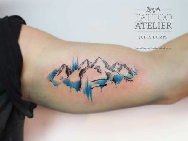 Watercolor Mountain Range Tattoo - wide 1