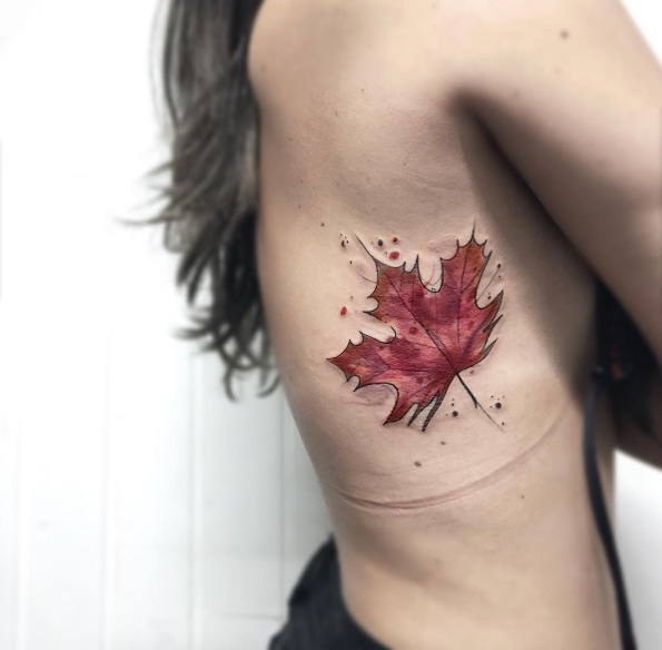 Auburn maple leaf tattoo by Felipe Mello