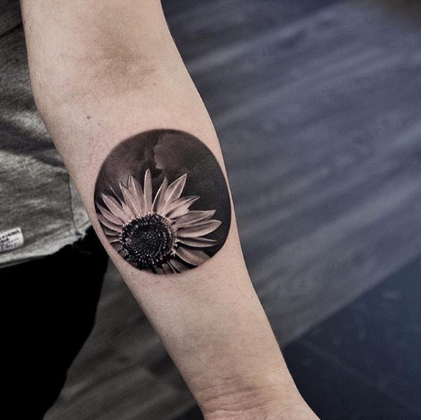 Sunflower tattoo by Richard Feodorow