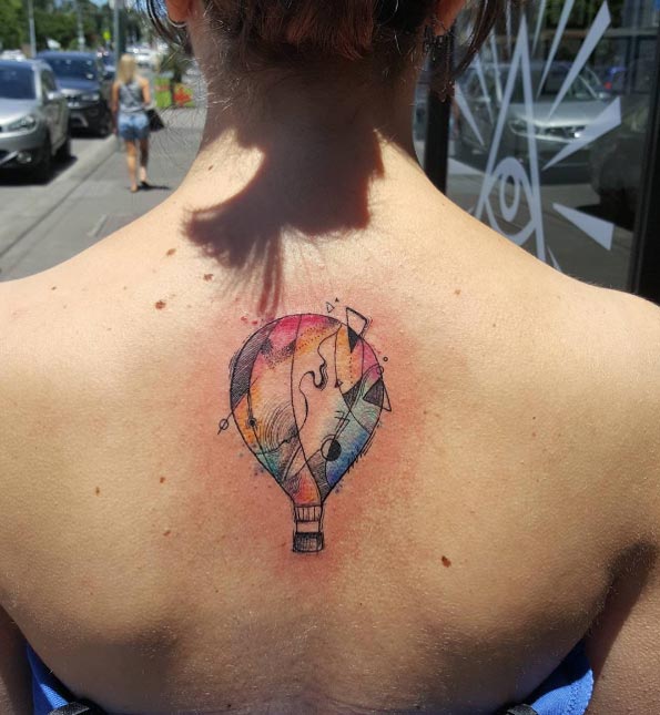 Cool hot air balloon tattoo by Cynthia Sobraty