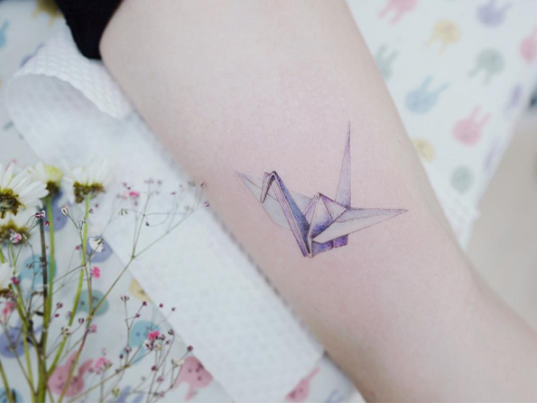 Paper crane tattoo by Banul