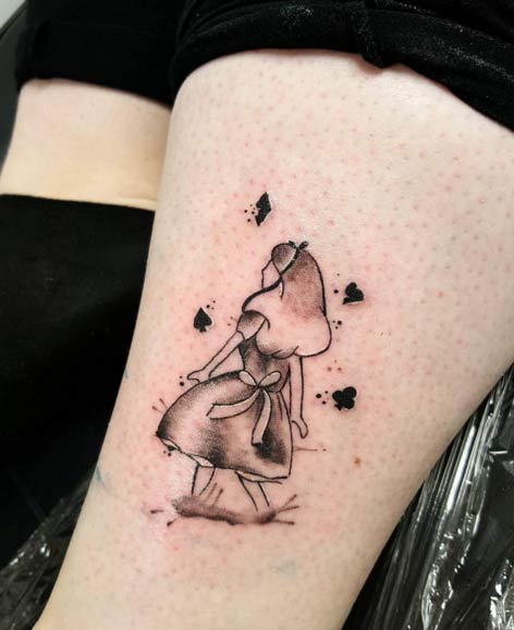 Blackwork Alice in Wonderland Tattoo by Chris Marley