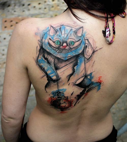 Cheshire Cat Tattoo by Kamil Mokot
