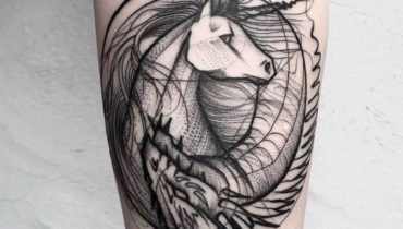 Sketch Style Unicorn & Dragon Tattoo by Frank Carrilho