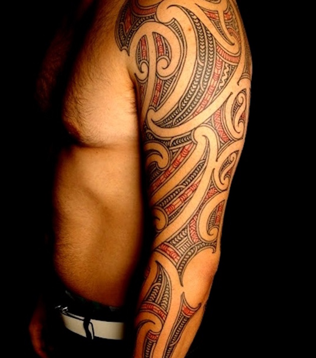 full-sleeve-arm-maori-tribal-tattoo