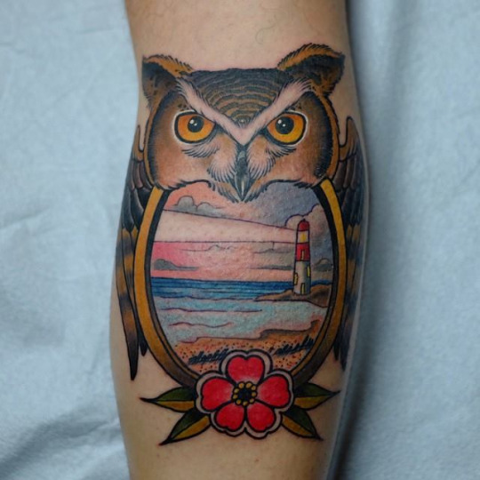 light house owl tattoo