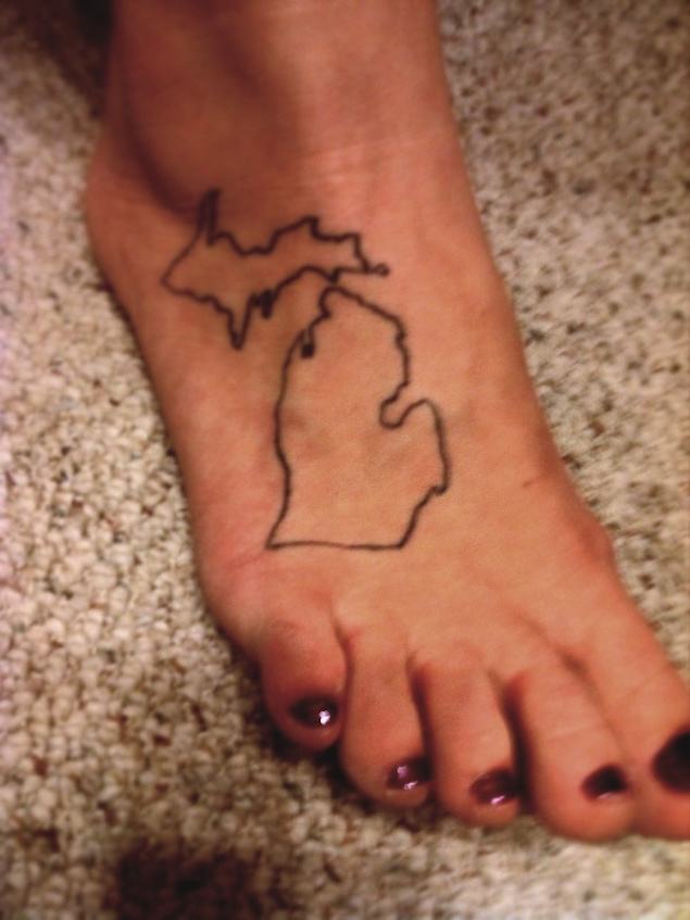 State of Michigan Tattoo on Foot