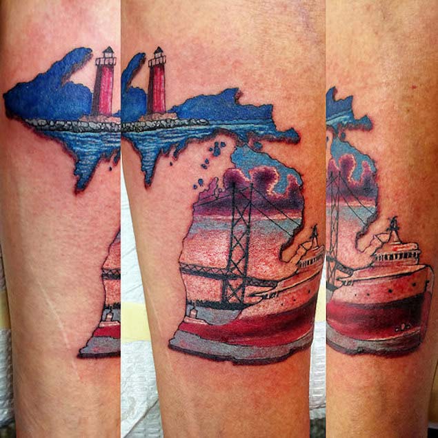 State of Michigan Mackinac Bridge tattoo