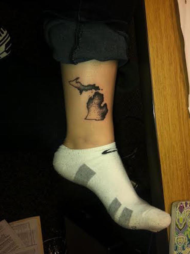 Ankle State of Michigan tattoo