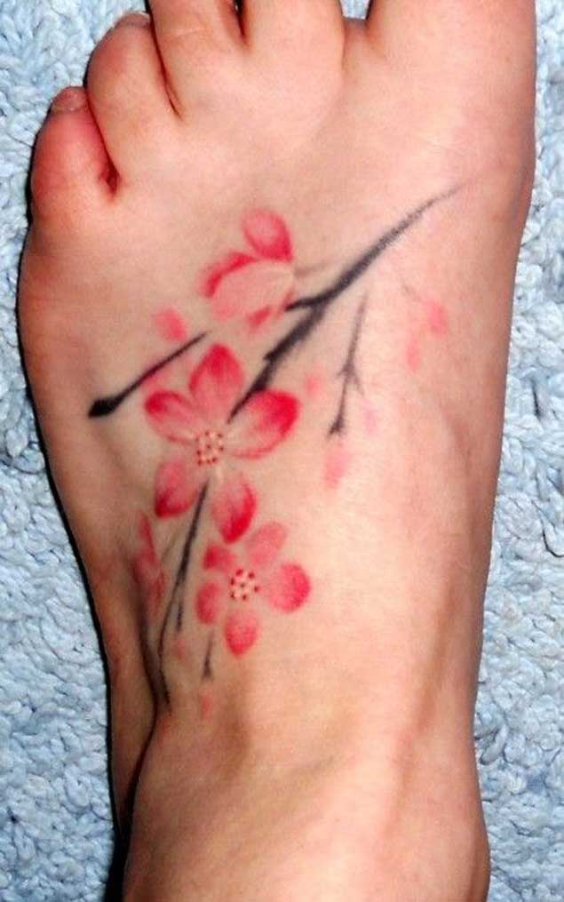 Adorable Cherry Blossom Tattoo on Foot