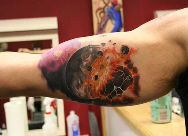 Colliding Planets Space Tattoo
