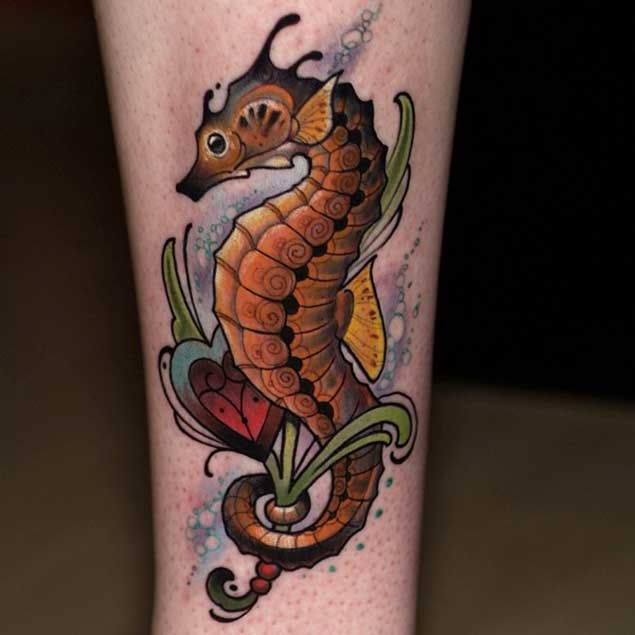 Golden Brown Seahorse Tattoo