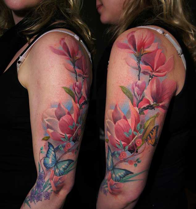 Butterflies Floral Sleeve Tattoo
