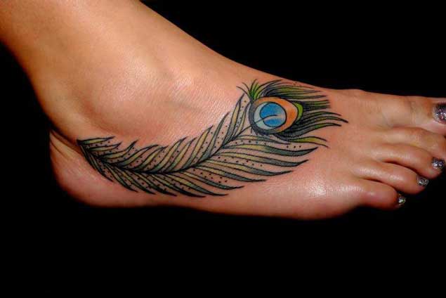Beautiful Peacock on Foot Tattoo