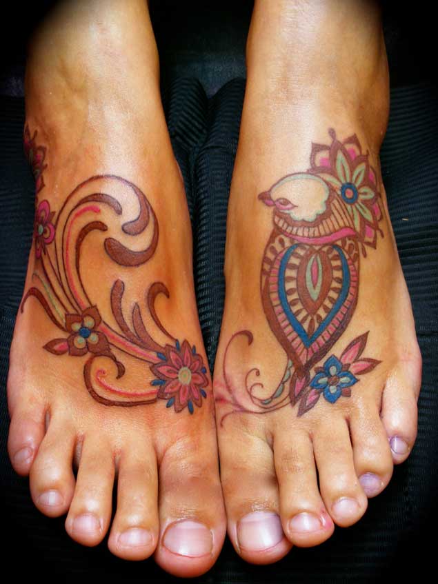 Paisley Bird Tattoo on Foot