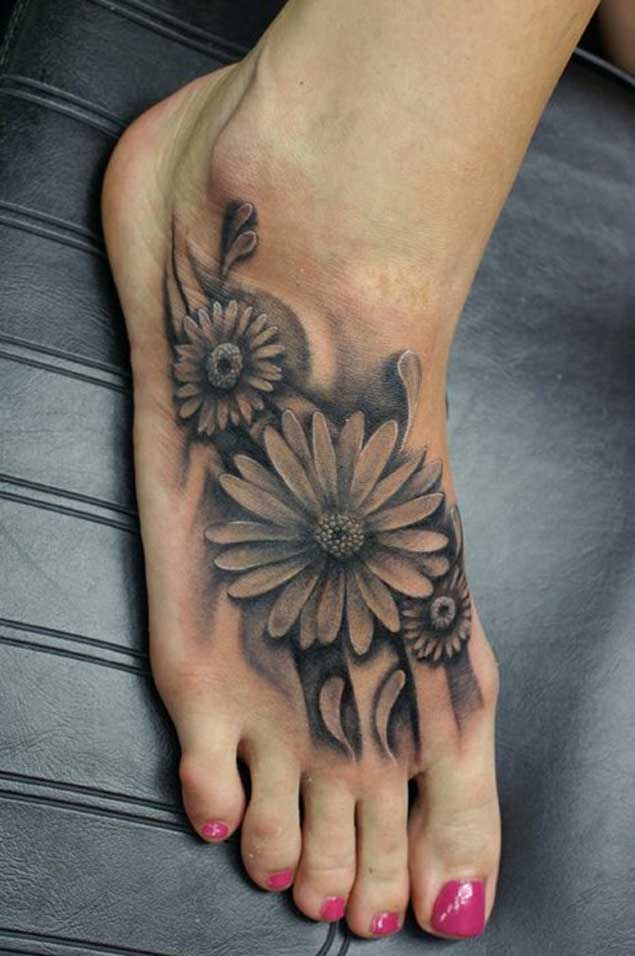 Daisy Flower Foot Tattoos