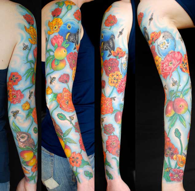 Flowers & Fruit Full Sleeve Tattoo