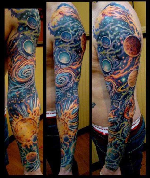 Full Sleeve Outer Space Tattoo