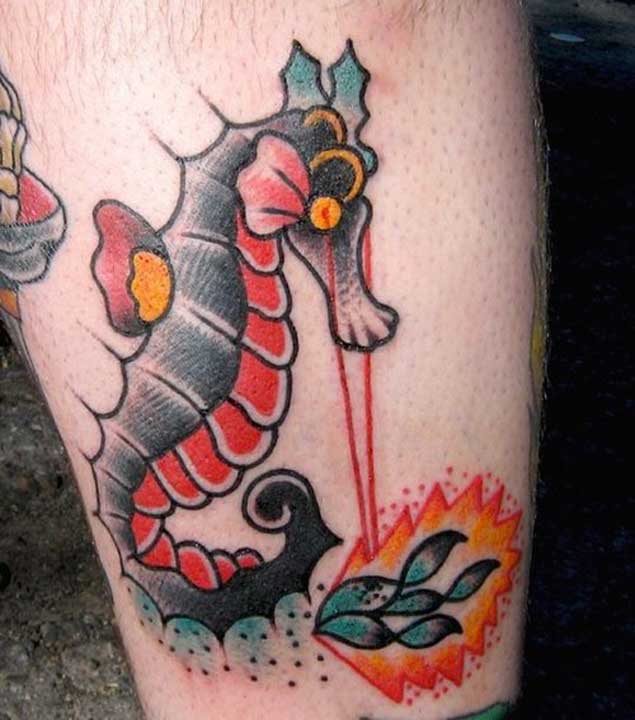 Laser Beam Shooting Seahorse Tattoo
