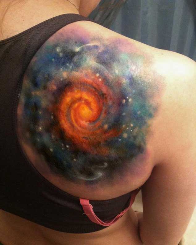 Swirling Galaxy Space Tattoo on Shoulder