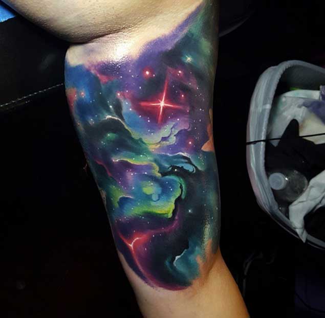 Galaxy Space Tattoo on Leg