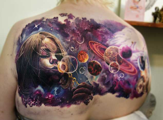 Blowing Bubbles in Space Tattoo