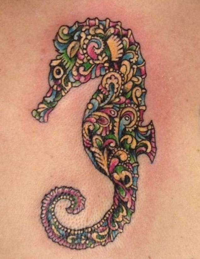 Bejeweled Seahorse Tattoo
