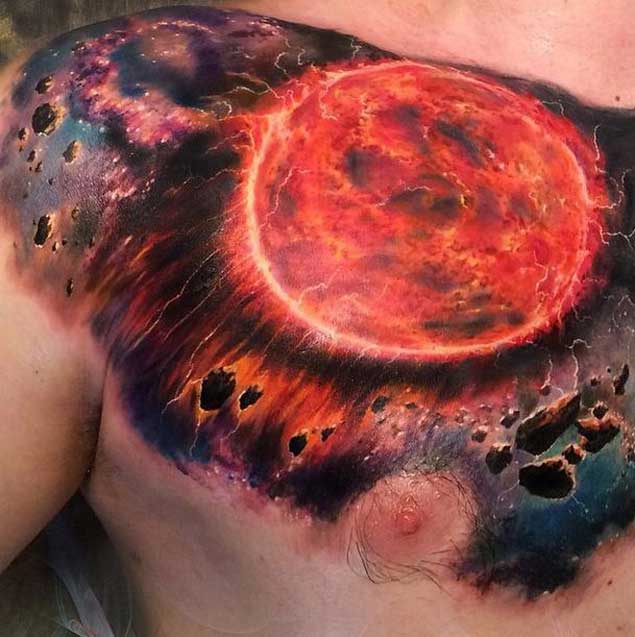 Large Sun Space Tattoo