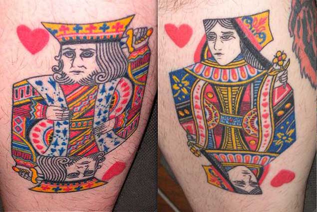King & Queen Hearts Couple Tattoos