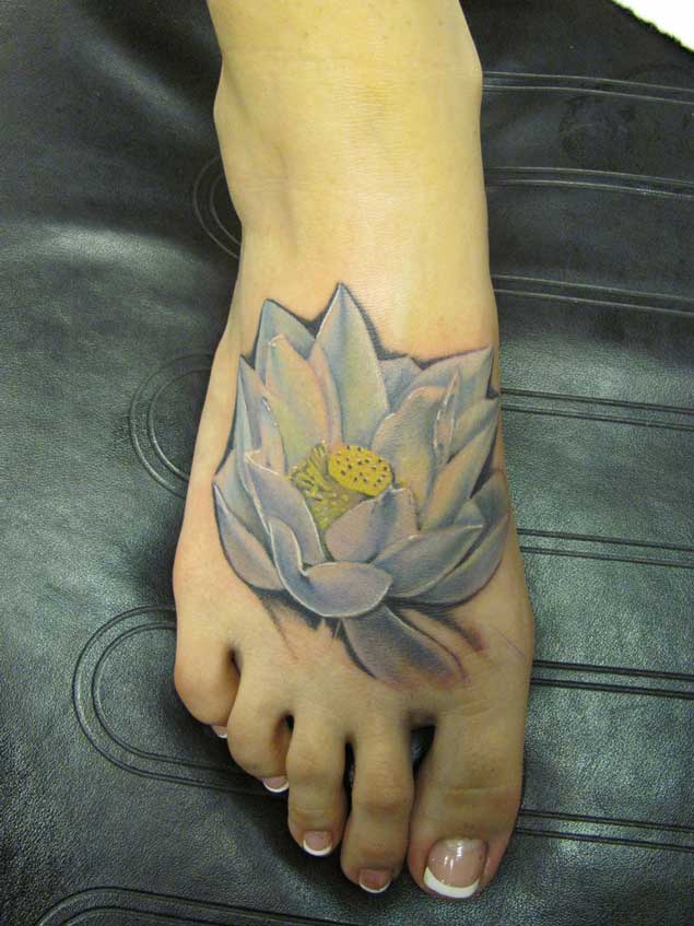 Gorgeous Lotus Flower Foot Tattoo