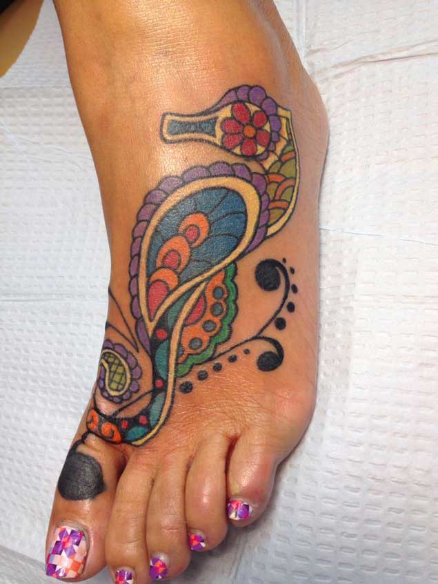 Paisley Seahorse Tattoo on Foot