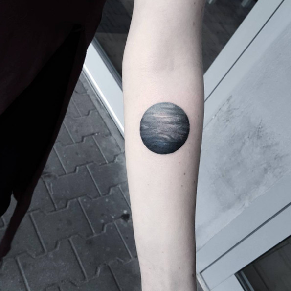 Blackwork Planet Tattoo by Matteo Nangeroni