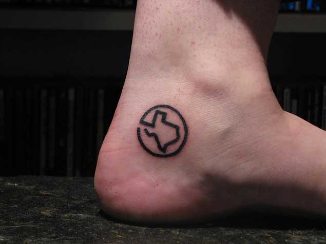 Tiny State of Texas Tattoo on Foot