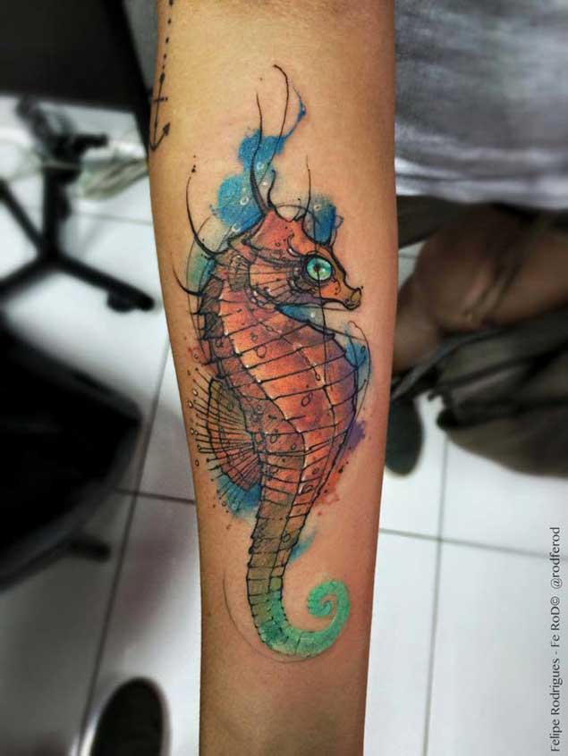 Gorgeous Watercolor Seahorse Tattoo