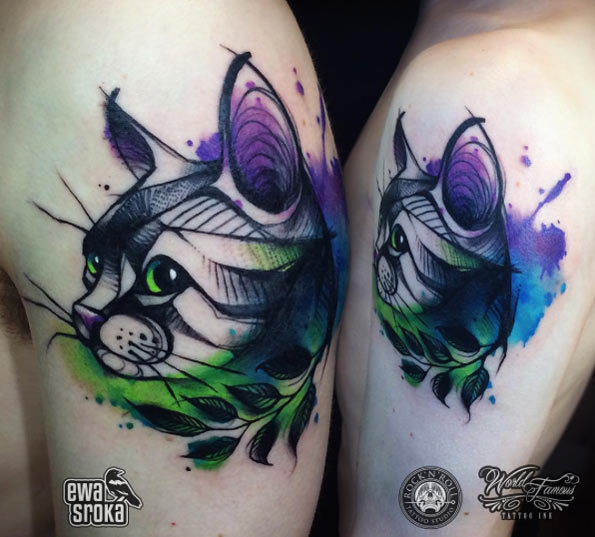 Watercolor Cat Tattoo by Ewa Sroka