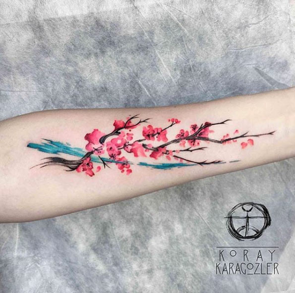 Watercolor Cherry Blossoms by Koray Karagozler