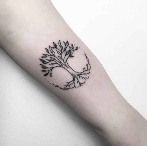 Circular Tree Tattoo Design on Forearm by María Fernández