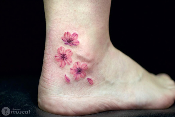 Cherry blossoms on ankle by Studio Muscat