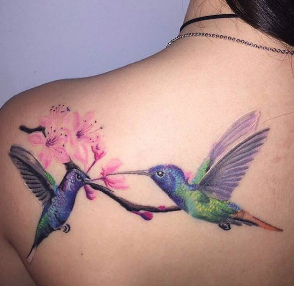 Hummingbirds and cherry blossoms by Greg McDonald
