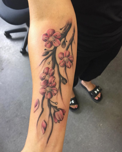 Smooth cherry blossom piece on forearm by Ghandy39