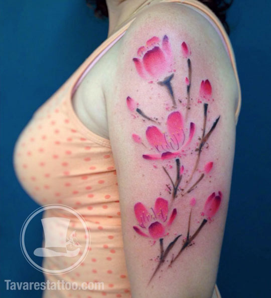 Cherry Blossoms on Shoulder by Tavares