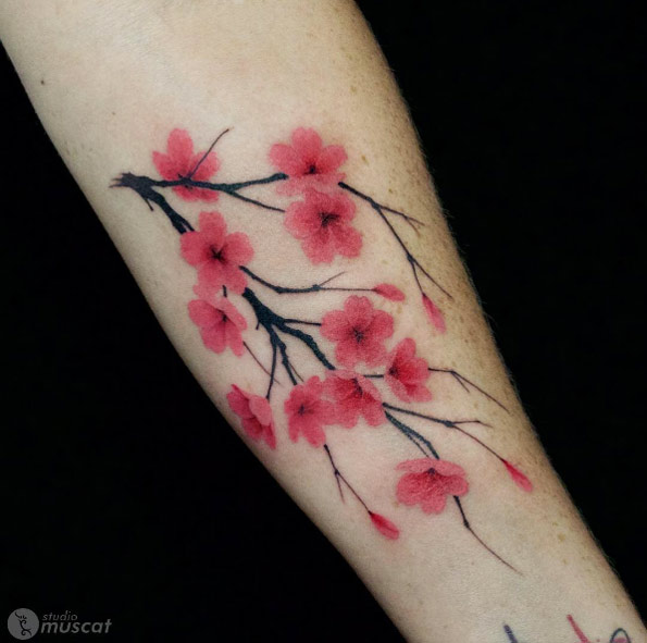 Cherry blossoms on forearm by Studio Muscat