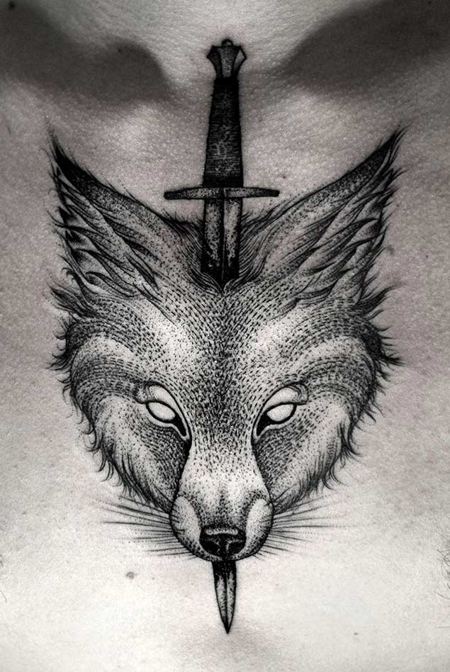 cool-dotwork-wolf-tattoo