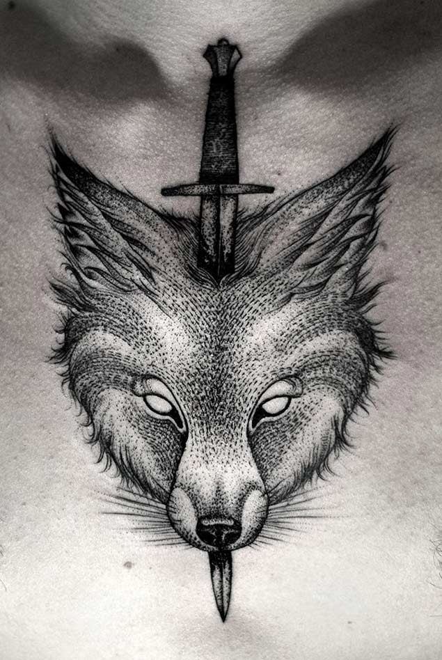 25 Amazing Geometric & Dotwork Wolf Tattoos - TattooBlend