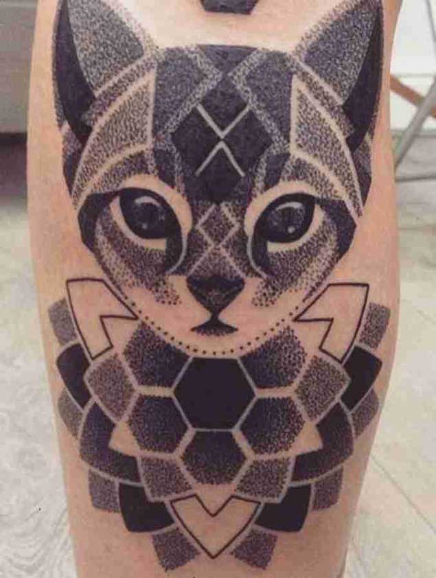 Dotwork Mandala Cat Tattoo
