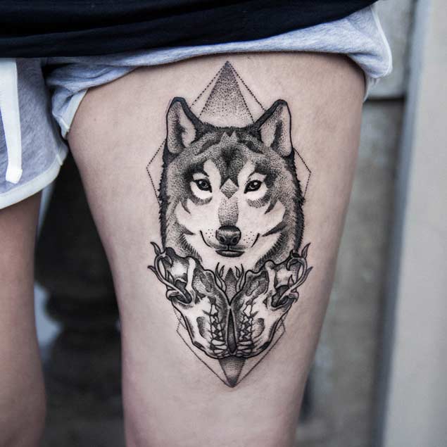 Dotwork Wolf Tattoo
