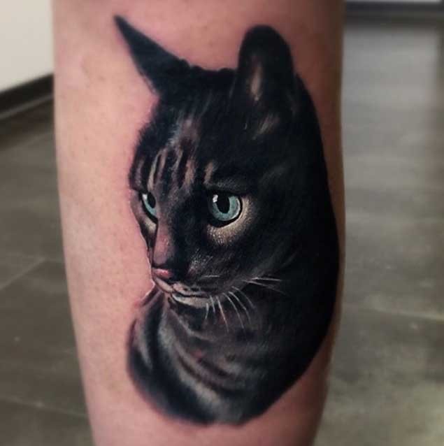 Black Ink Cat Tattoo