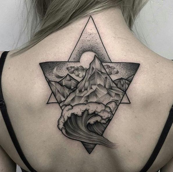 Wave & Mountain Tattoo by Parvick
