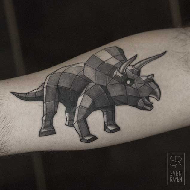 Geometric triceratops tattoo